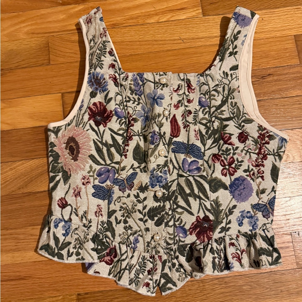 Sz M SHEIN. Floral Corset style button down top